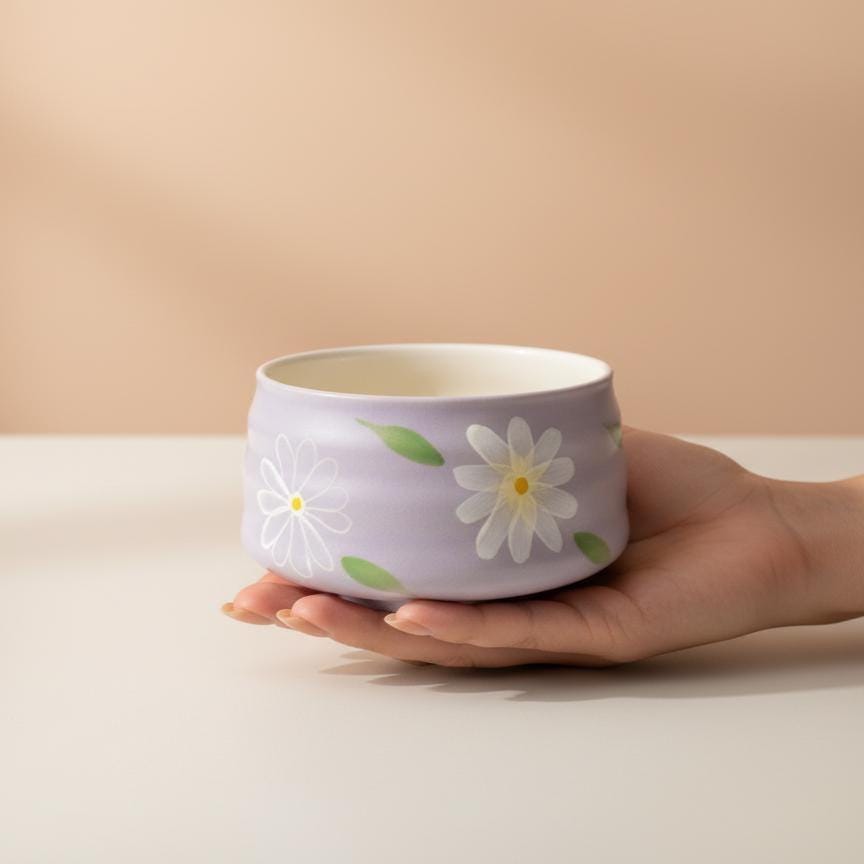Handmade 4pc Lavender Matcha Tea Set | Ceramic Bowl, Matcha Bowls 450ml