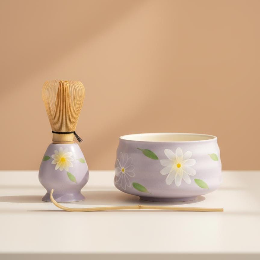 Handmade 4pc Lavender Matcha Tea Set | Ceramic Bowl, Matcha Bowls 450ml