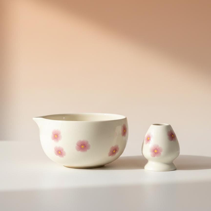 Handmade 4pc Blossom Matcha Tea Set | Ceramic Bowls, Matcha Bowl 450ml