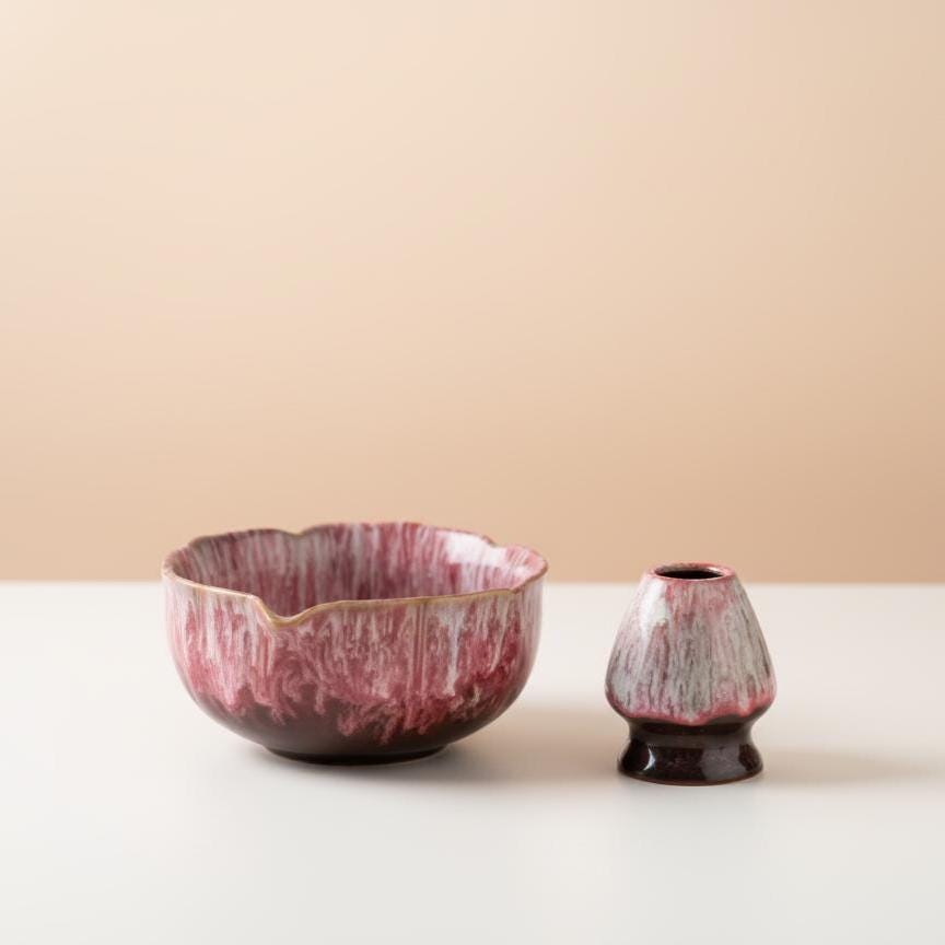 Handmade 4pc Pink Funky Matcha Tea Set | Ceramic Bowls, Matcha Bowl 450ml