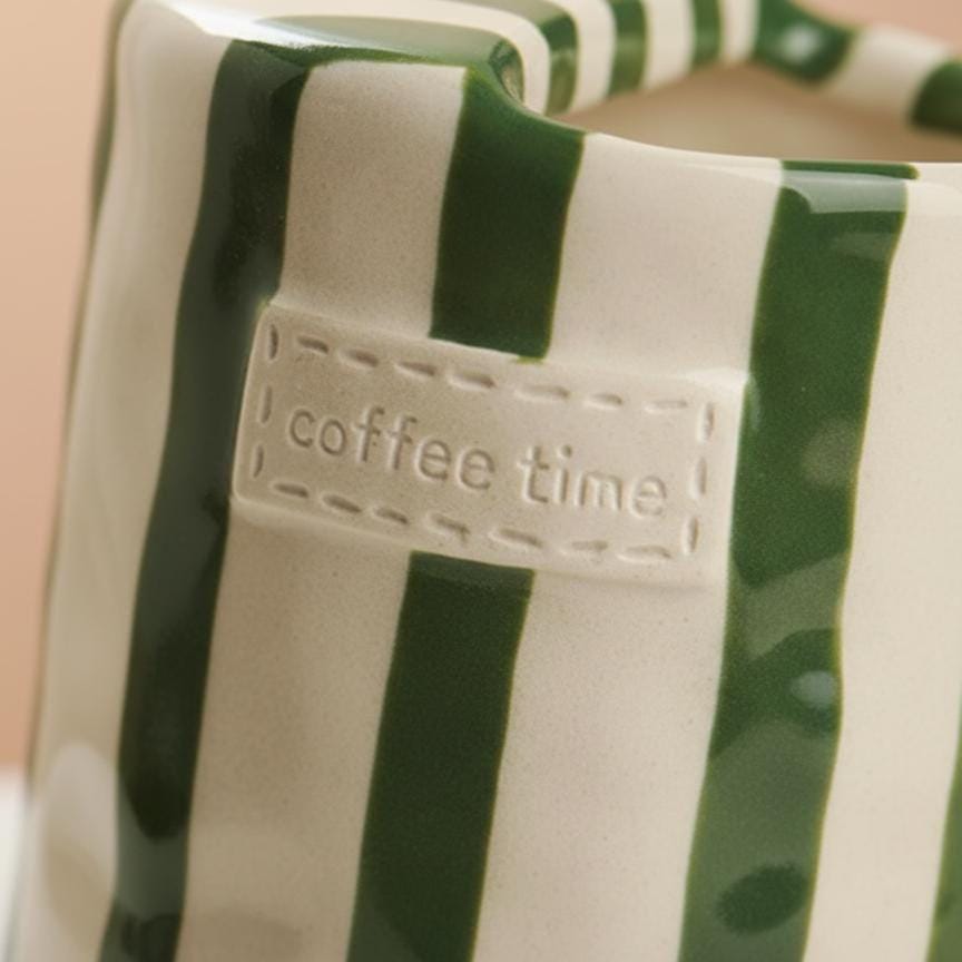 Hand-made Green Striped Coffee Mug | Ceramic mug
