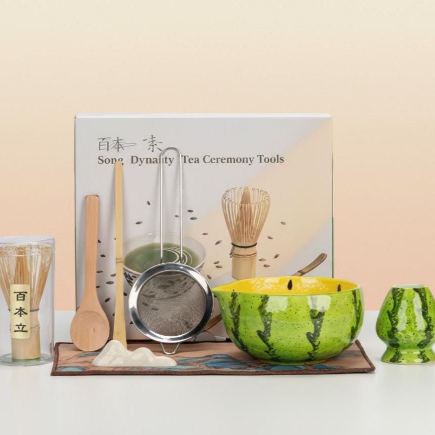 Hand-made 8pc Yellow Melon Matcha Set | Ceramic Bowls, Matcha Bowl 450ml