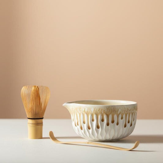 Handmade White Drip Matcha Tea Set | Ceramic Bowls, Matcha Bowl 450ml