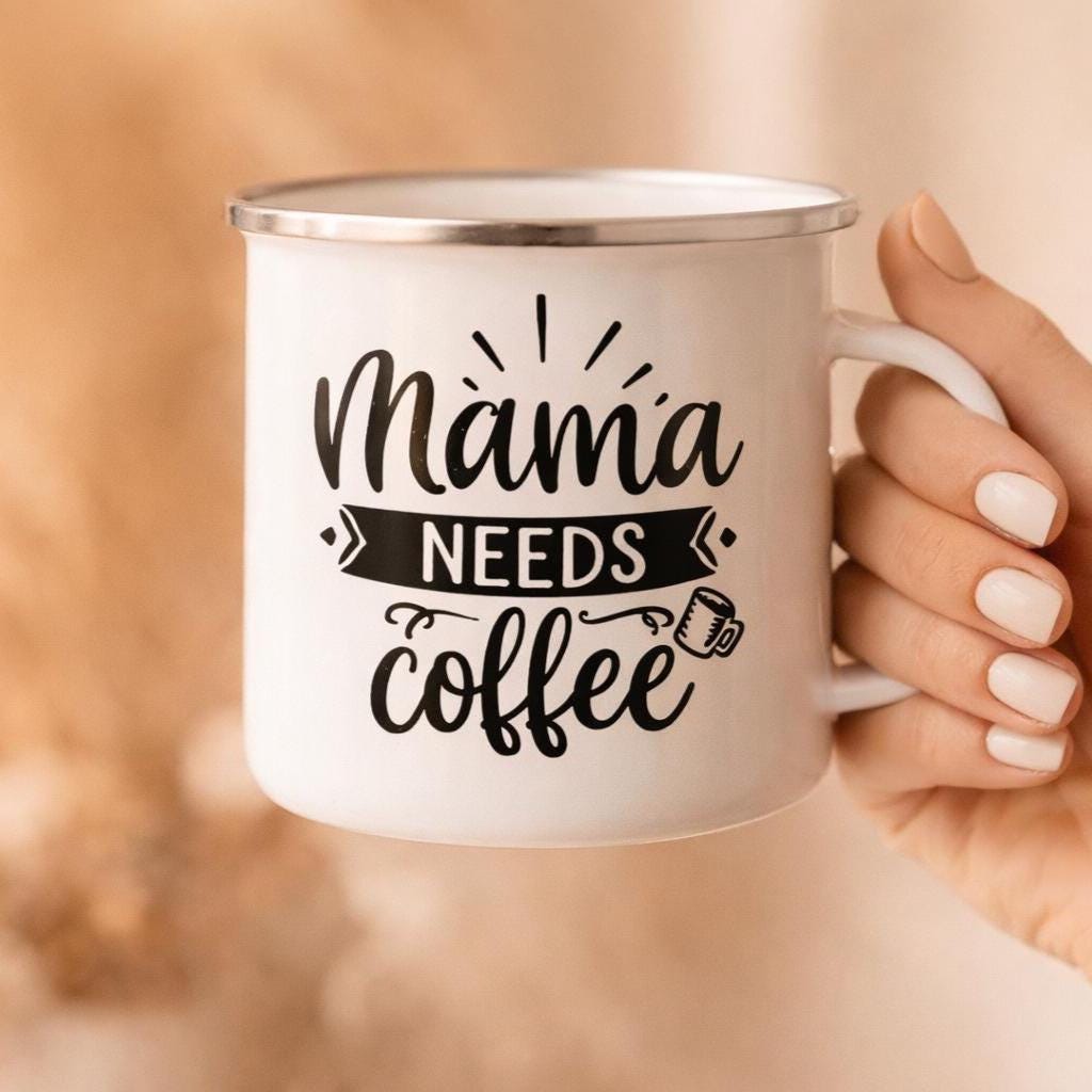 Mama Needs Coffee Enamel Camp Mug, 12oz Camper Mug, Gift for Mom
