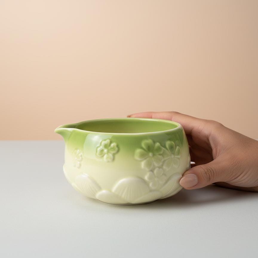 Handmade 4pc Green Bow Matcha Tea Set | Ceramic Bowls, Matcha Bowl 450ml