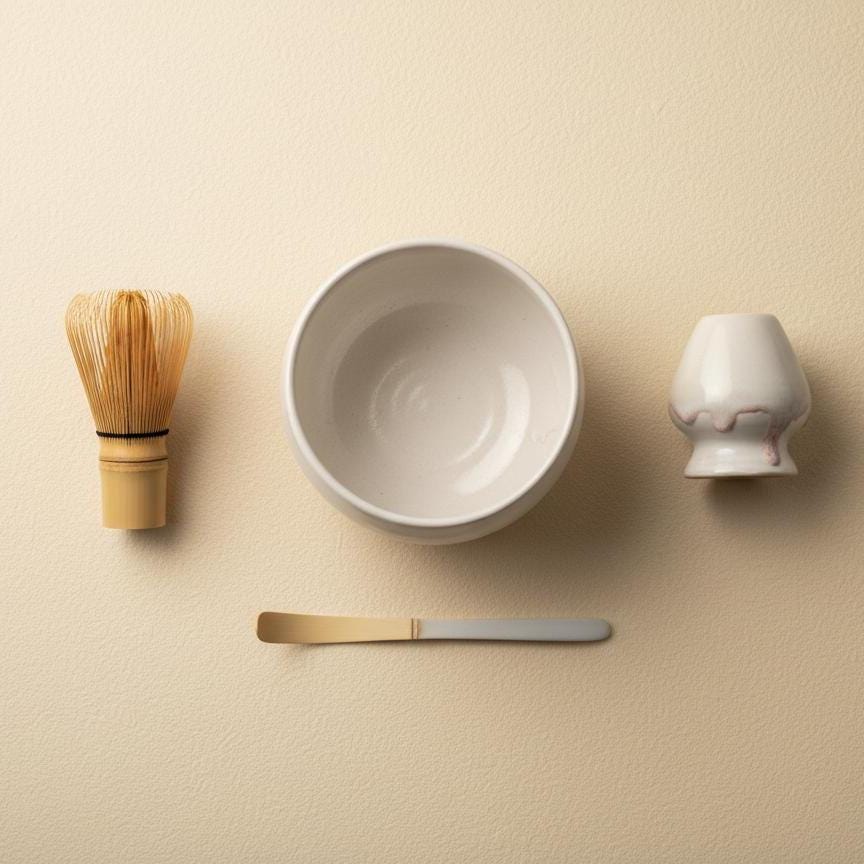 Handmade 4pc White Matcha Tea Set | Ceramic Bowls, Matcha Bowl 450ml