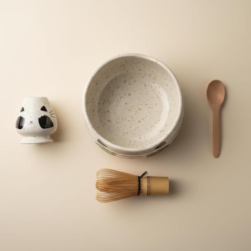 Handmade 4pc Cat Matcha Tea Set | Ceramic Bowls, Matcha Bowl 450ml