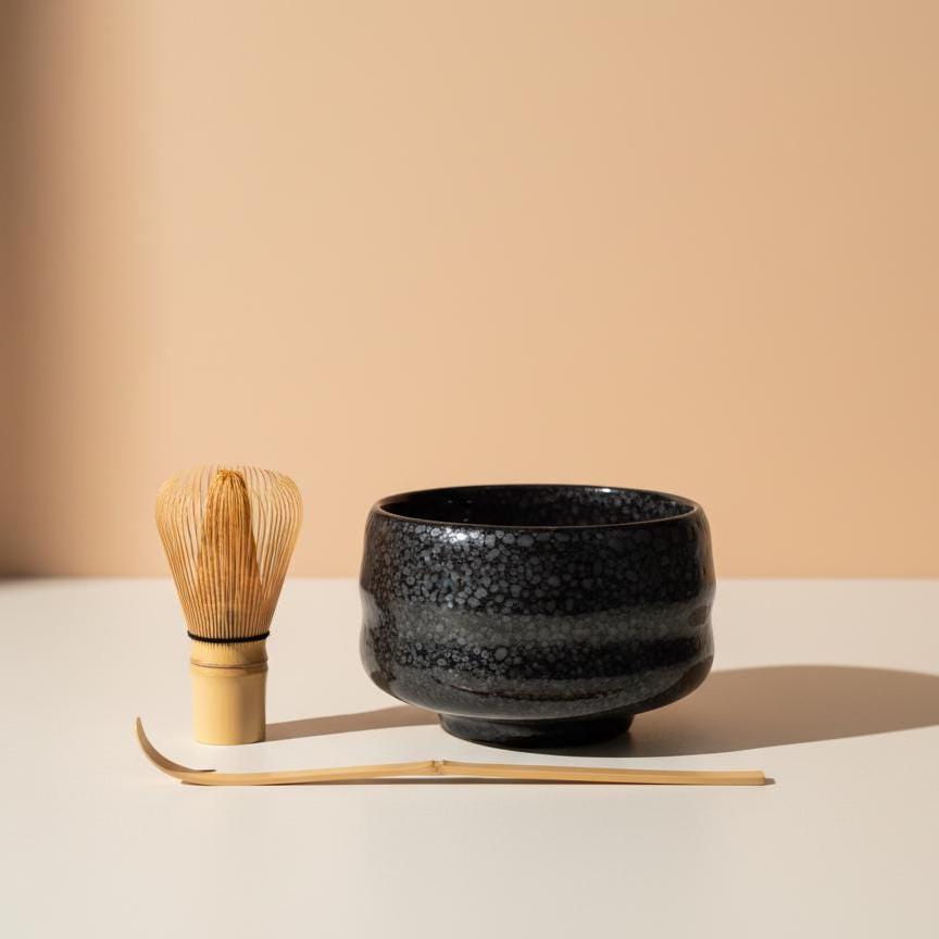Handmade 4pc Black Funky Matcha Tea Set | Ceramic Bowls, Matcha Bowl 450ml
