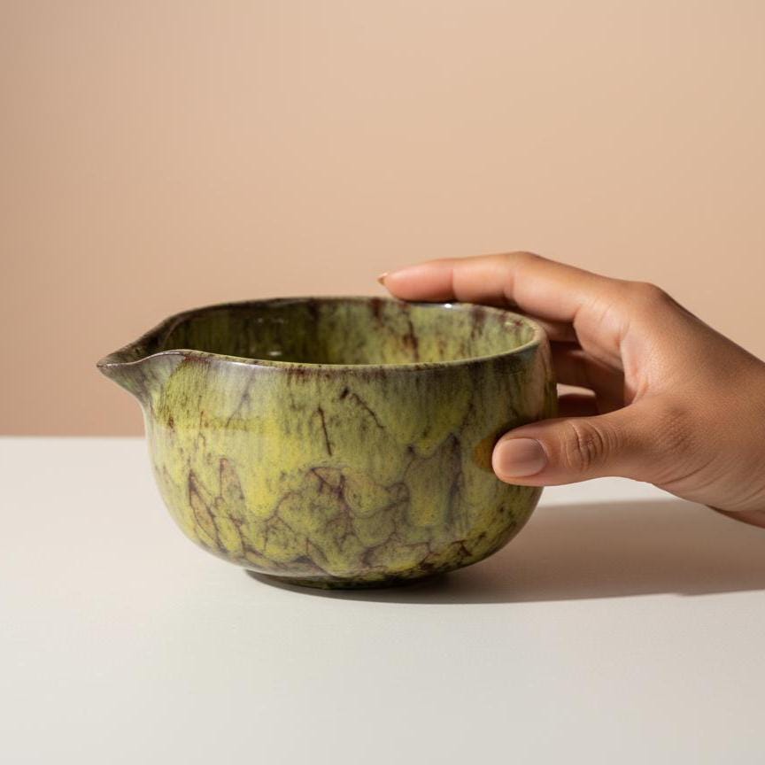 Handmade 4pc Moss Glaze Matcha Tea Set | Ceramic Bowls, Matcha Bowl 450ml