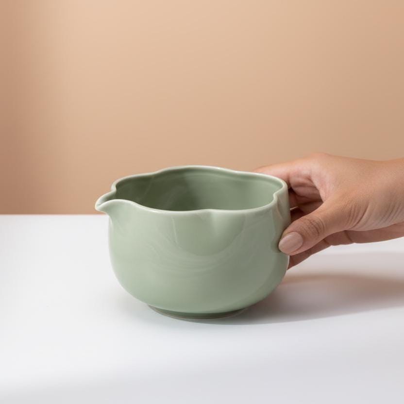 Sage Green Lotus Matcha Set • Ceramic Bowl, Bamboo Whisk, Scoop, Strainer