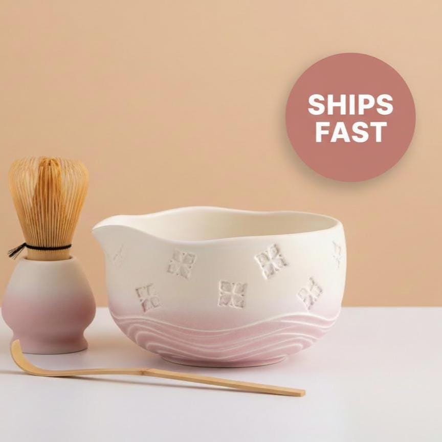 Hand-made 8pc Light Pink Matcha Tea Set | Ceramic Bowls, Matcha Bowl 450ml