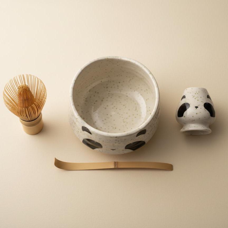 Handmade 4pc Panda Matcha Tea Set | Ceramic Bowl, Matcha Bowls 450ml