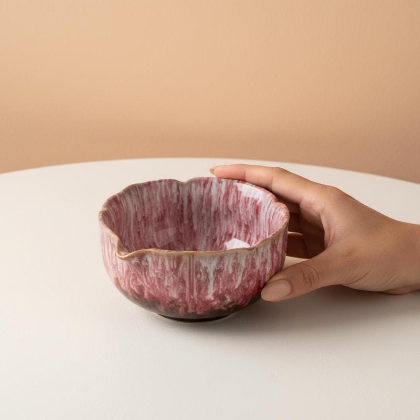 Handmade 4pc Pink Funky Matcha Tea Set | Ceramic Bowls, Matcha Bowl 450ml