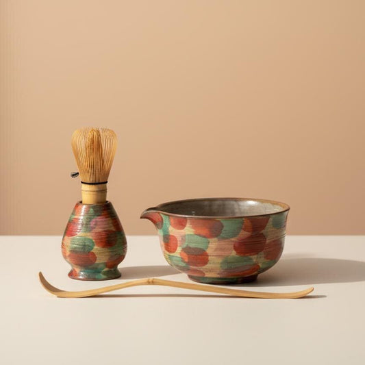 Handmade 4pc Colorful Matcha Tea Set | Ceramic Bowl, Matcha Bowls 450ml