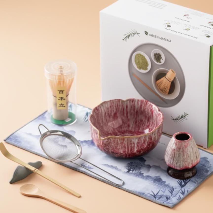 Handmade 4pc Pink Funky Matcha Tea Set | Ceramic Bowls, Matcha Bowl 450ml