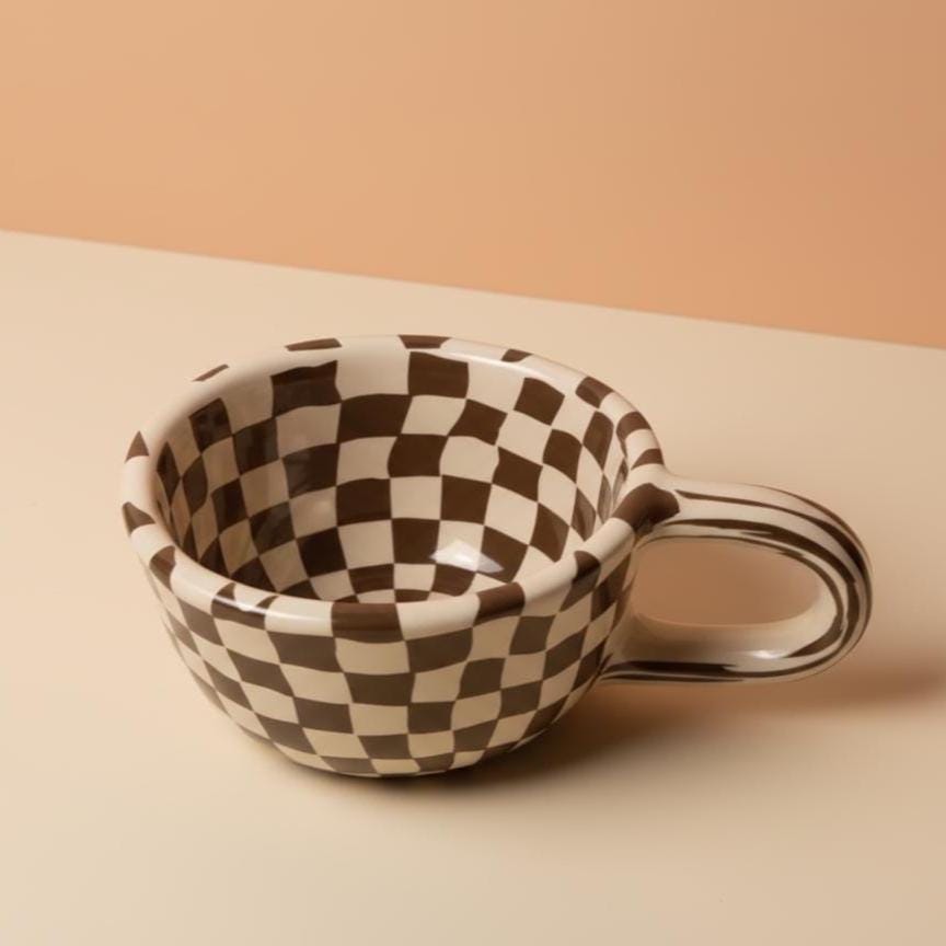 Hand-made Checkered Brown Coffee Mug | Ceramic Mug