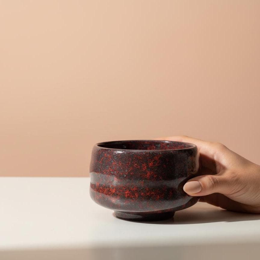 Handmade 4pc Rustic Dark Red Matcha Tea Set | Ceramic Bowl, Matcha Bowls 450ml