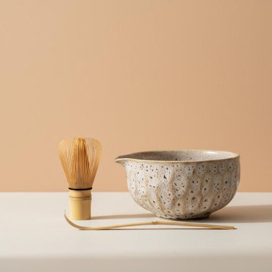 Handmade 4pc Ivory Cream Matcha Tea Set | Ceramic Bowls, Matcha Bowl 450ml