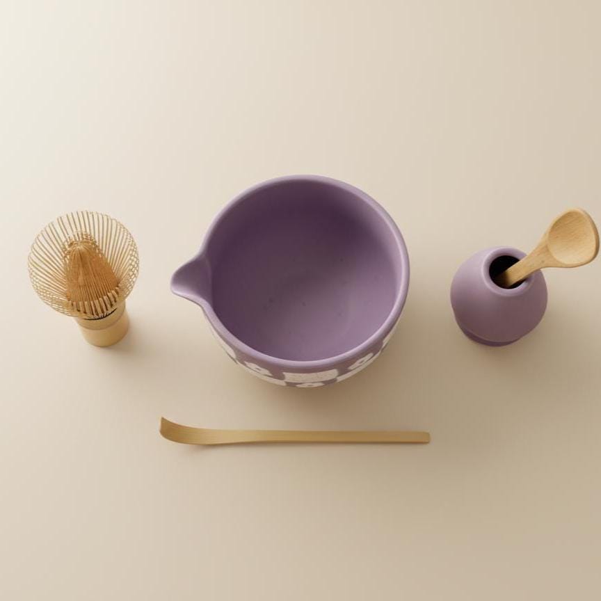 Purple 4pc Checkered Matcha Tea Set | Ceramic Bowls, Matcha Bowl 450ml