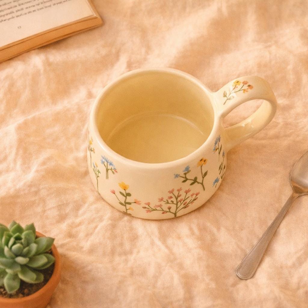 Funky Floral Ceramic Mug - Hand Painted Cream Coffee Mug - Gift for Mom