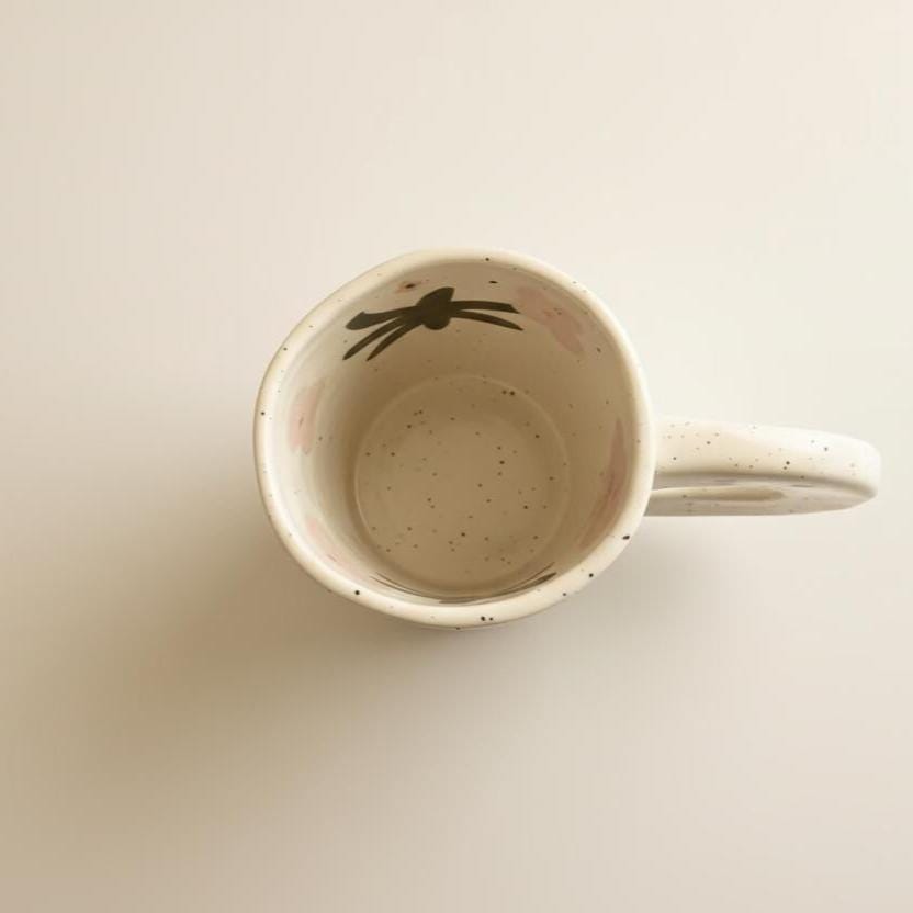 Floral Grid Ceramic Mug • Hand-Drawn Flower Outline Tea Cup (12 oz)