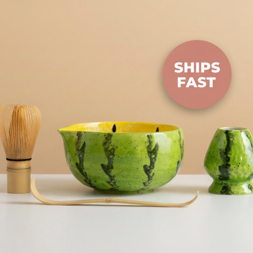 Hand-made 8pc Yellow Melon Matcha Set | Ceramic Bowls, Matcha Bowl 450ml