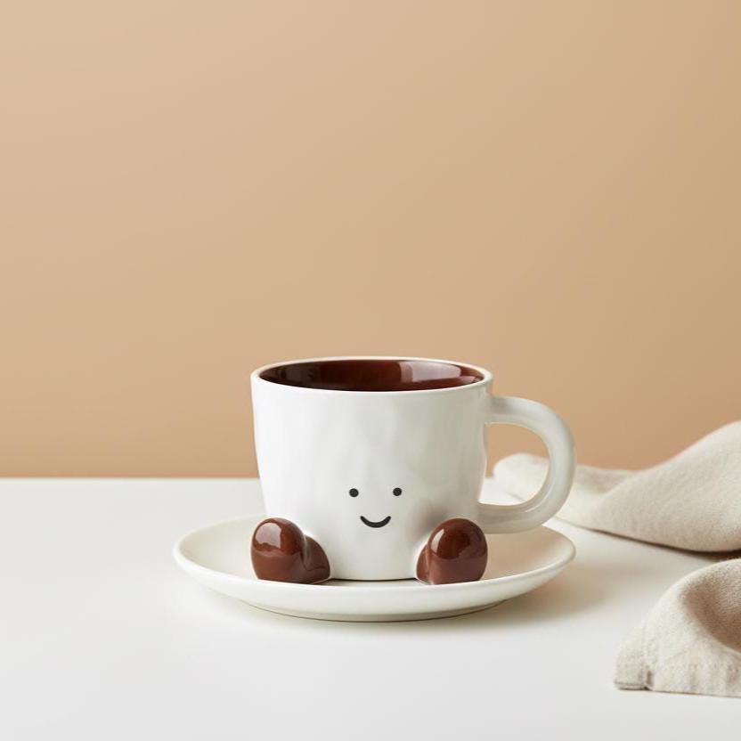 Smiley Face Ceramic Mug with Dangling Feet • Cozy Coffee Cup