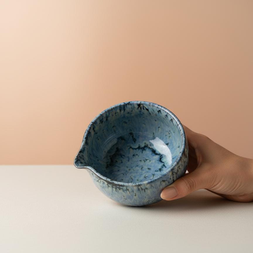 Handmade 4pc Rustic Blue Match Tea Set | Ceramic Bowls, Matcha Bowl 450ml