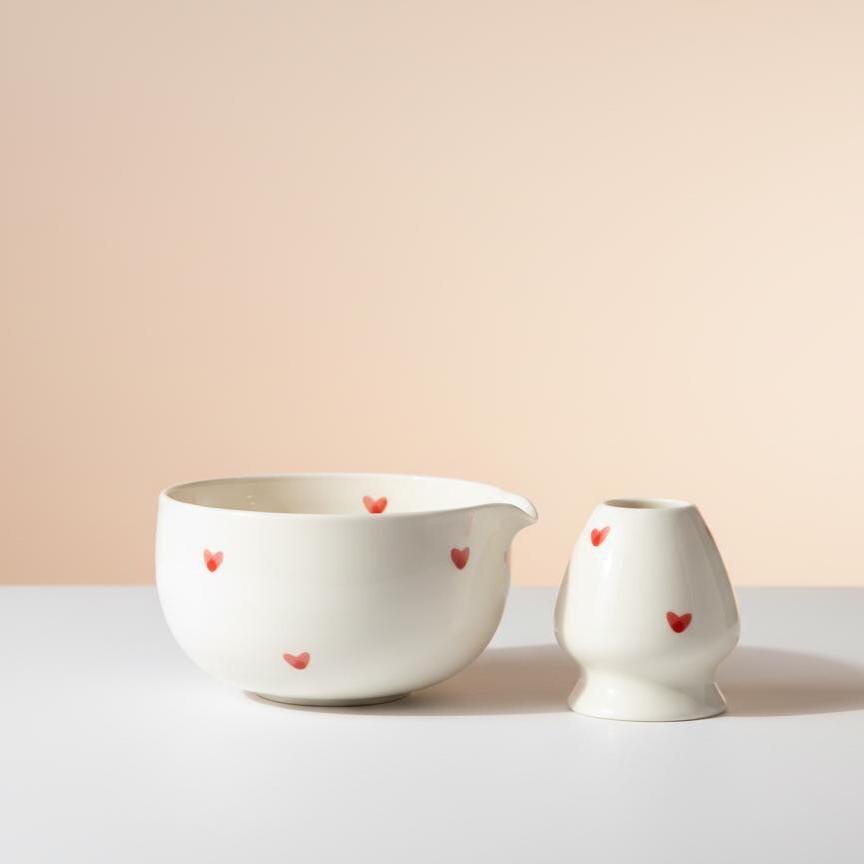 Hand-made 4pc Heart Matcha Tea Set | Ceramic Bowls, Matcha Bowl 450ml