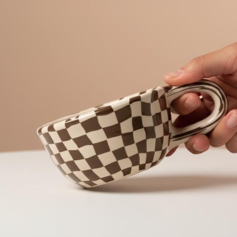 Hand-made Checkered Brown Coffee Mug | Ceramic Mug