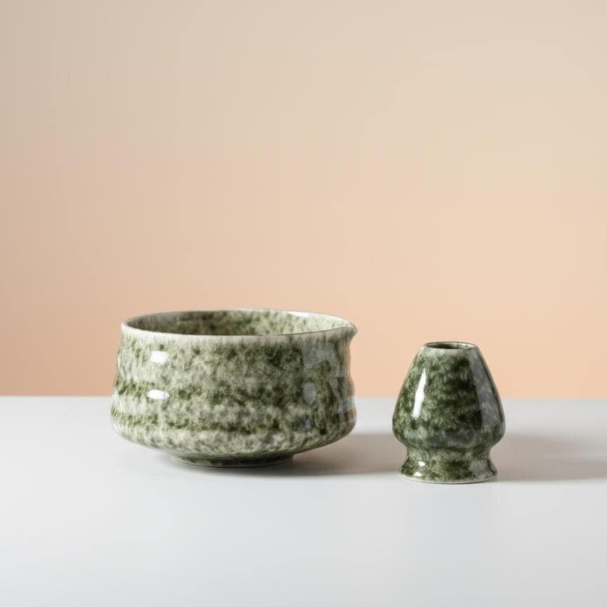 Handmade Speckled Green Matcha Tea Set | Ceramic Bowls, Matcha Bowl 450ml