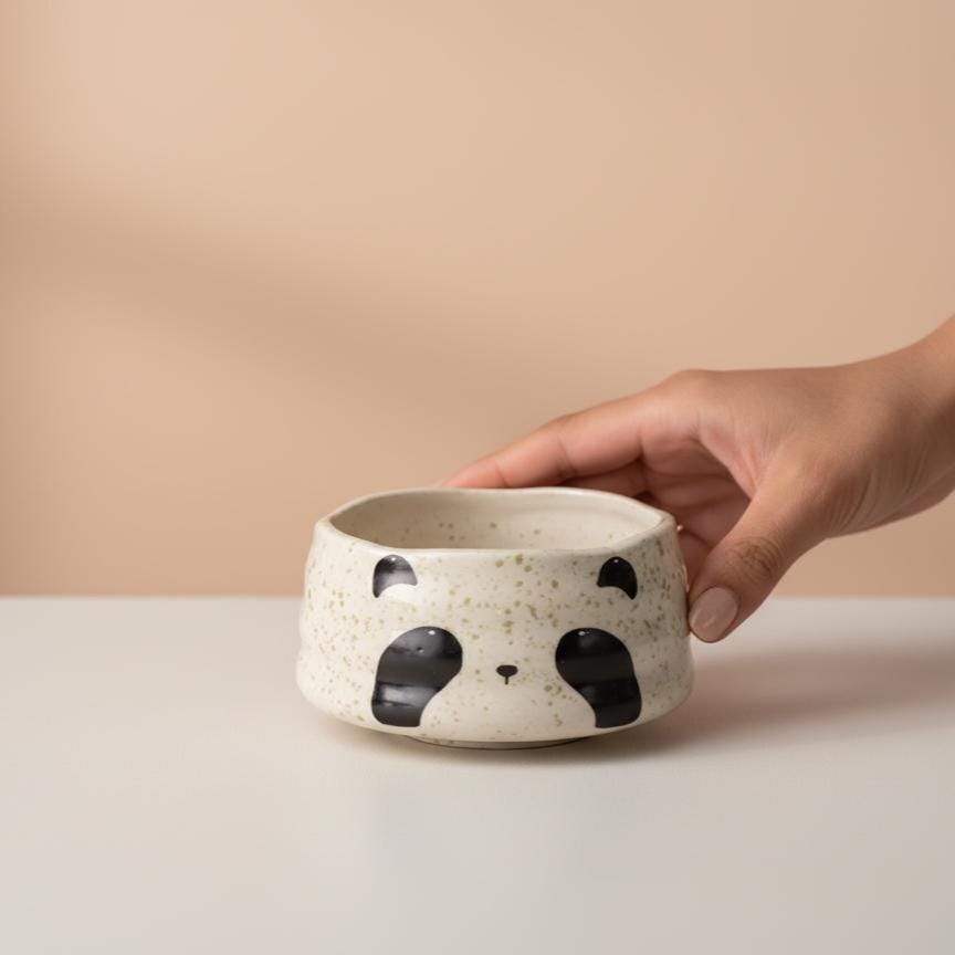 Handmade 4pc Panda Matcha Tea Set | Ceramic Bowl, Matcha Bowls 450ml