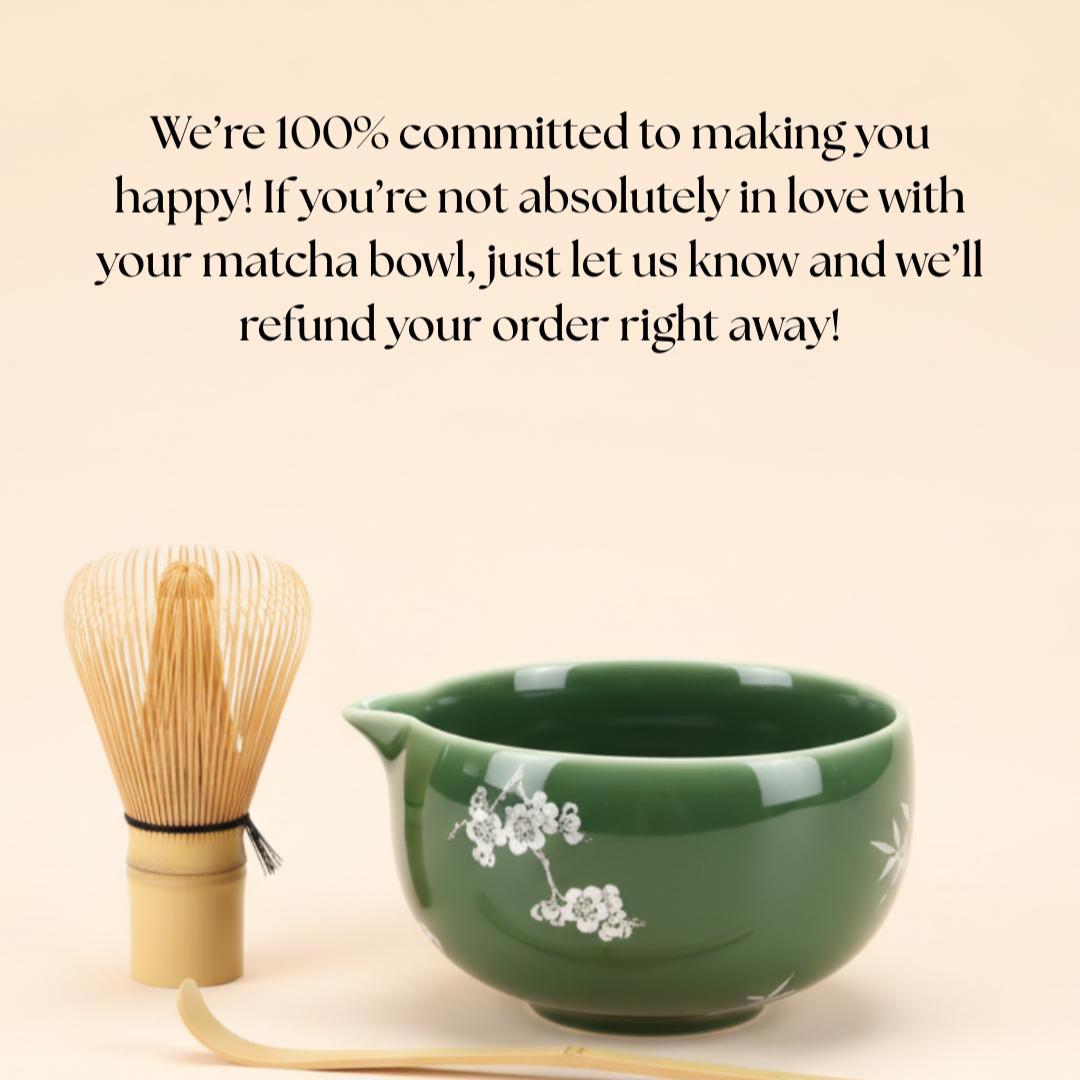 Handmade 4pc Emerald Green Matcha Tea Set | Ceramic Bowls, Matcha Bowl 450ml