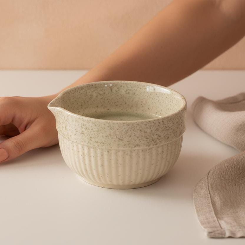 Handmade 5pc Speckled Cream Matcha Tea Set | Ceramic Bowls, Matcha Bowl 450ml