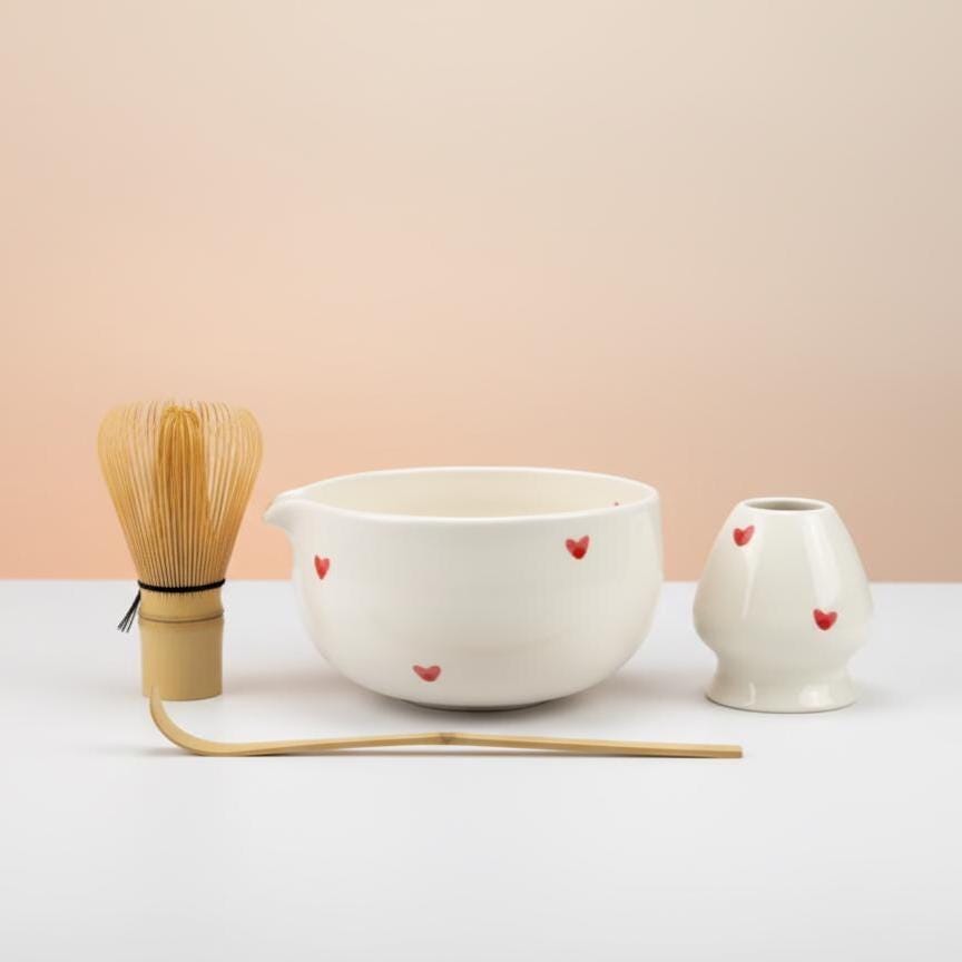 Hand-made 4pc Heart Matcha Tea Set | Ceramic Bowls, Matcha Bowl 450ml