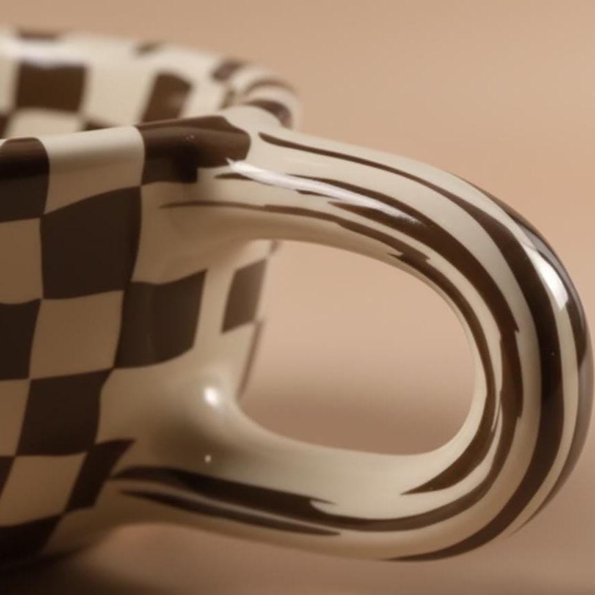 Hand-made Checkered Brown Coffee Mug | Ceramic Mug