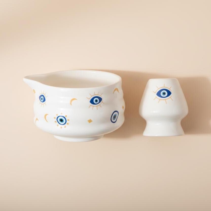 Handmade 2pc Blue Evil Eye Matcha Set | Ceramic Bowls, Matcha Bowl 450ml
