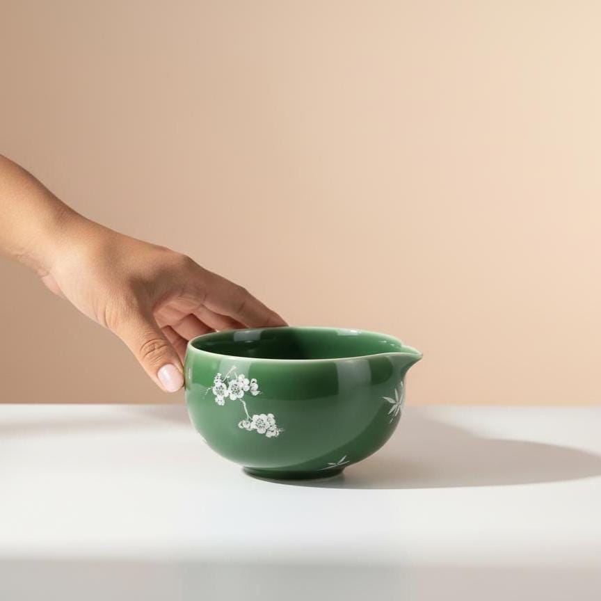 Handmade 4pc Emerald Green Matcha Tea Set | Ceramic Bowls, Matcha Bowl 450ml