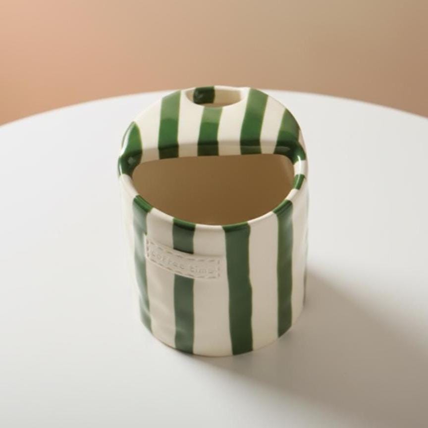 Hand-made Green Striped Coffee Mug | Ceramic mug
