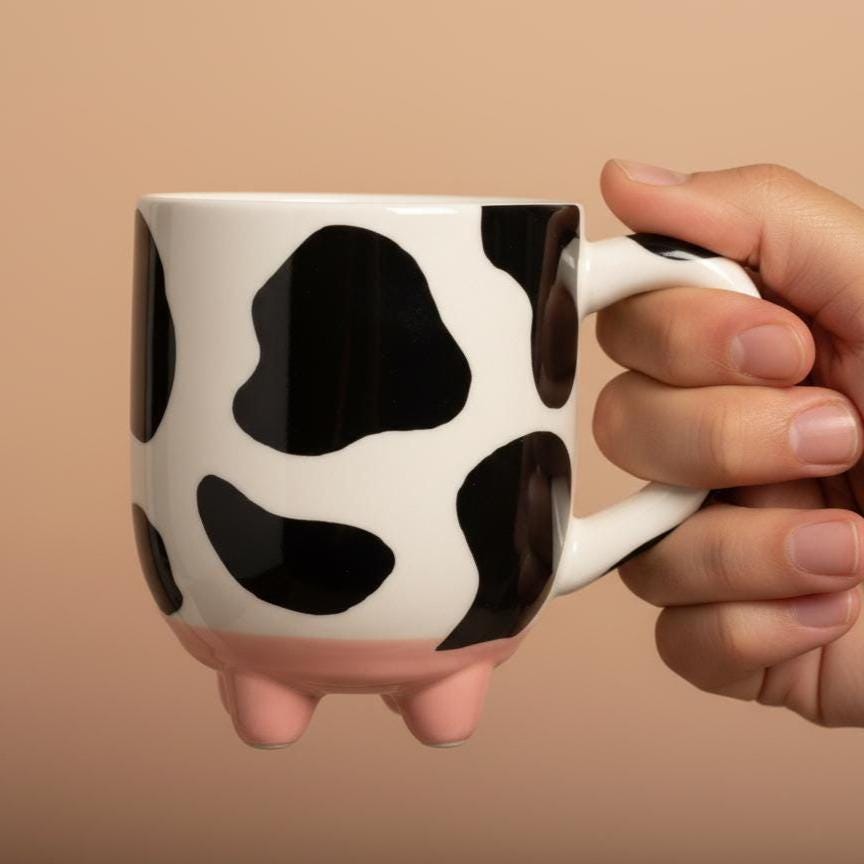 Handmade Cow Print Coffee Mug | Animal Pattern Coffee Cup, Gift for Her