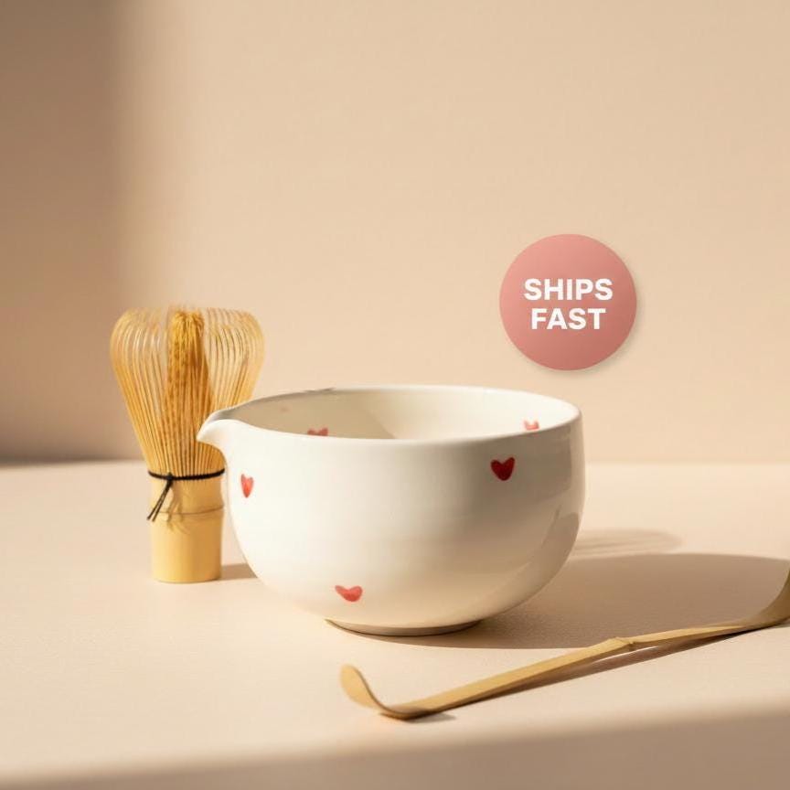 Hand-made 4pc Heart Matcha Tea Set | Ceramic Bowls, Matcha Bowl 450ml