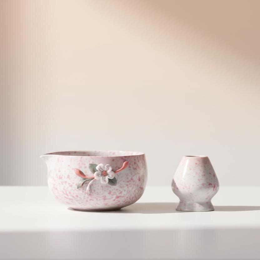 Handmade Cherry Blossom Matcha Tea Set | Ceramic Bowls, Matcha Bowl 450ml