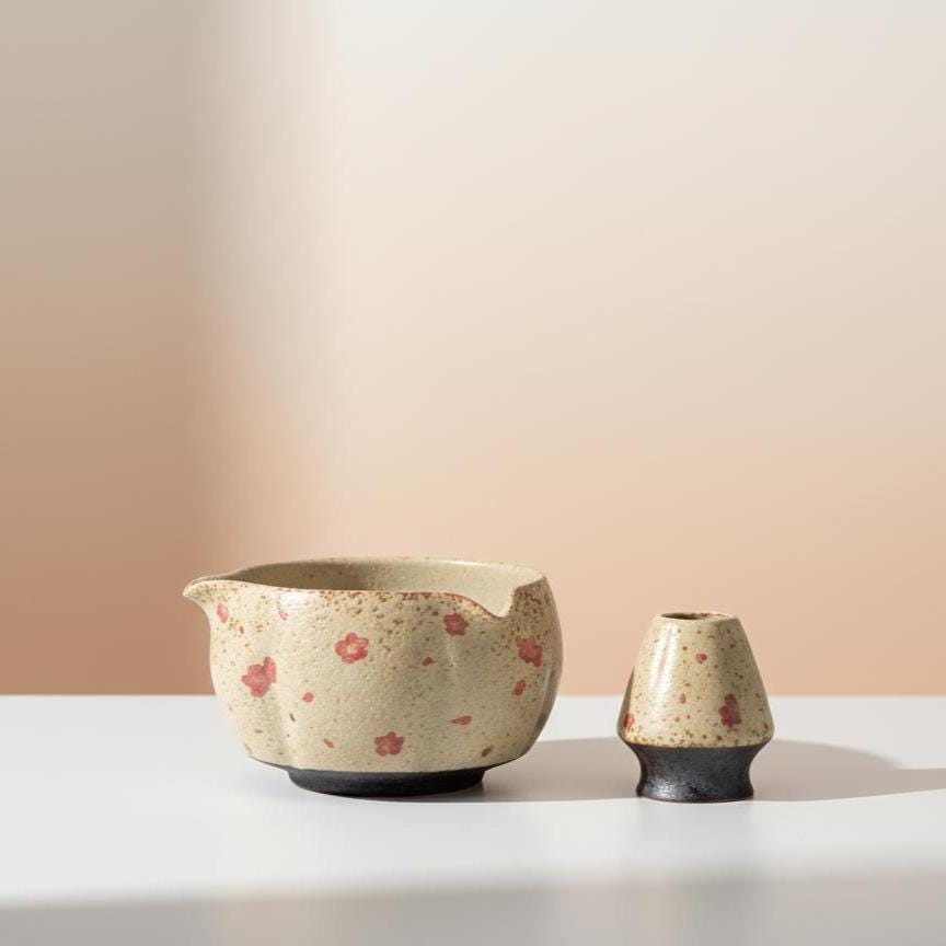 Hand Painted 8pc Sakura Matcha Tea Set | Ceramic Bowls, Matcha Bowl 450ml