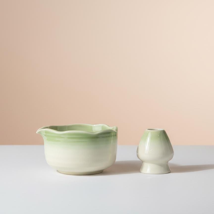 Handmade 4pc Green Matcha Tea Set | Ceramic Bowls, Matcha Bowl 450ml